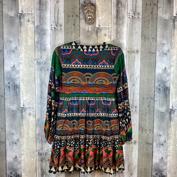 FARM Rio V-Neck Printed Tunic Dress in Green Size Extra Small. - Picture 3 of 15